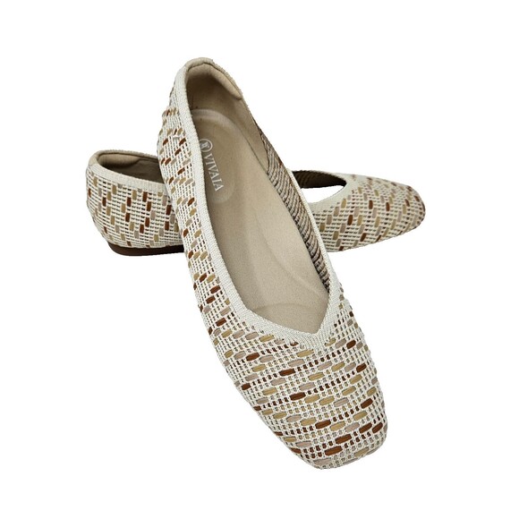 VIVAIA Square-Toe V-Cut Flats Margot 2.0 Size 39 US 8, 8.5 Neutral Ballet Shoes